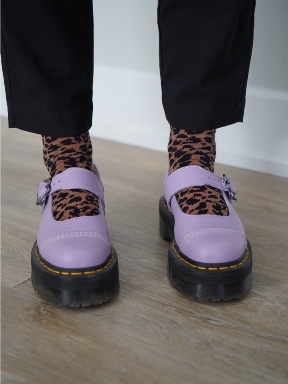 Dr Martens Lilac Addina Flower Buckle Leather Platform Mary Janes - 36